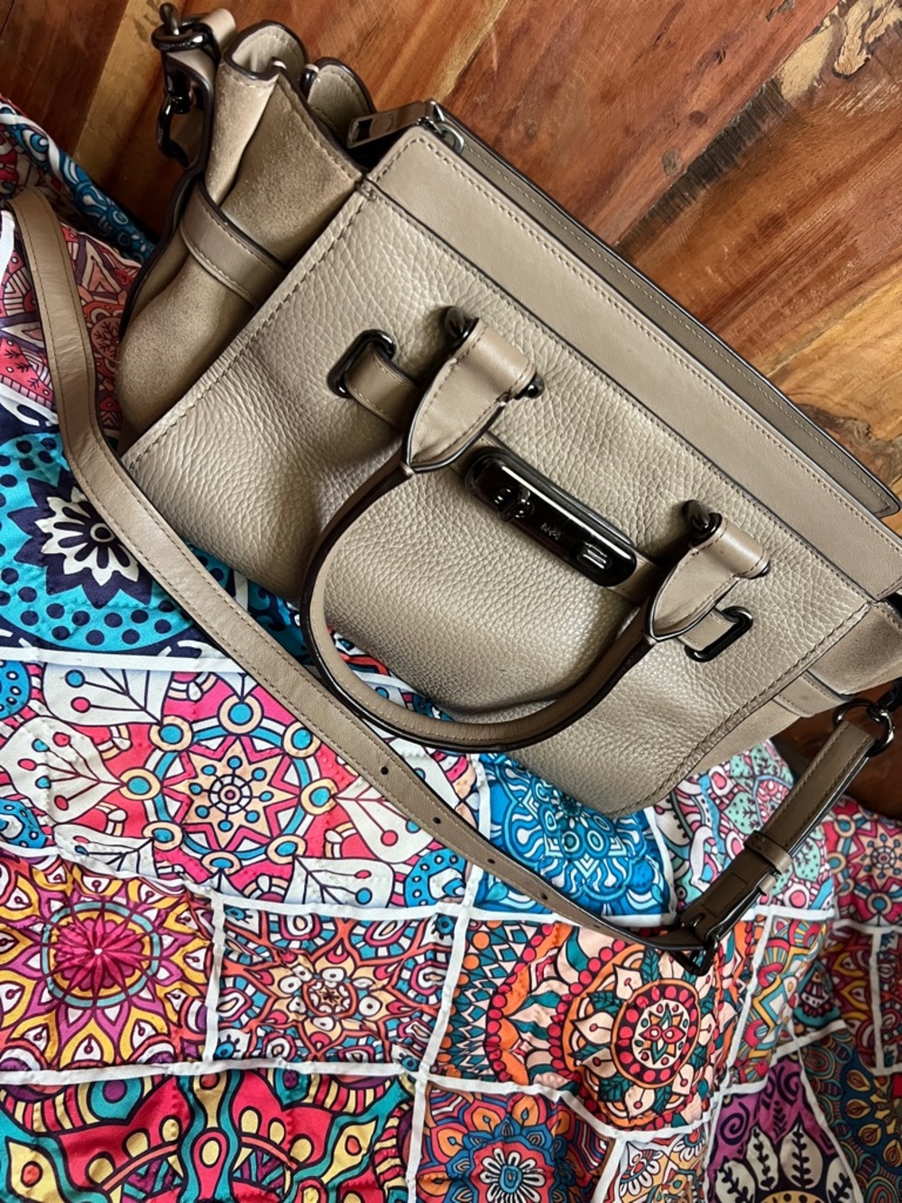 Authentic Coach Taupe Leather Satchel Handbag